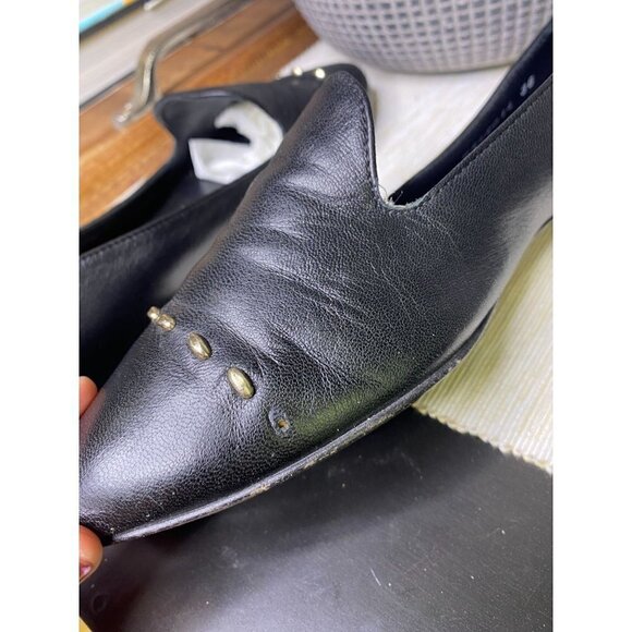 AGL Attilio Giusti Leombruni Black Leather Stud Venetian Loafers Size US 6 - Picture 9 of 10